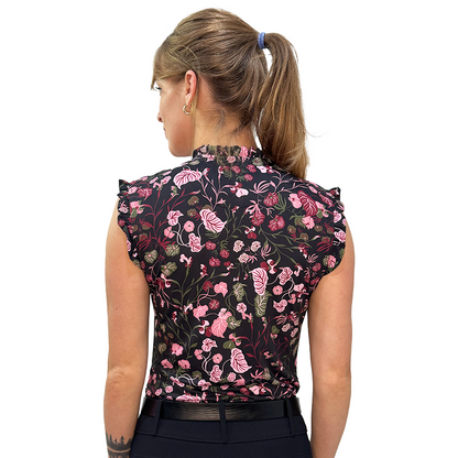 Kastel Black Modern Begonia Ruffle Tank 1/4 Zip Sun Shirt