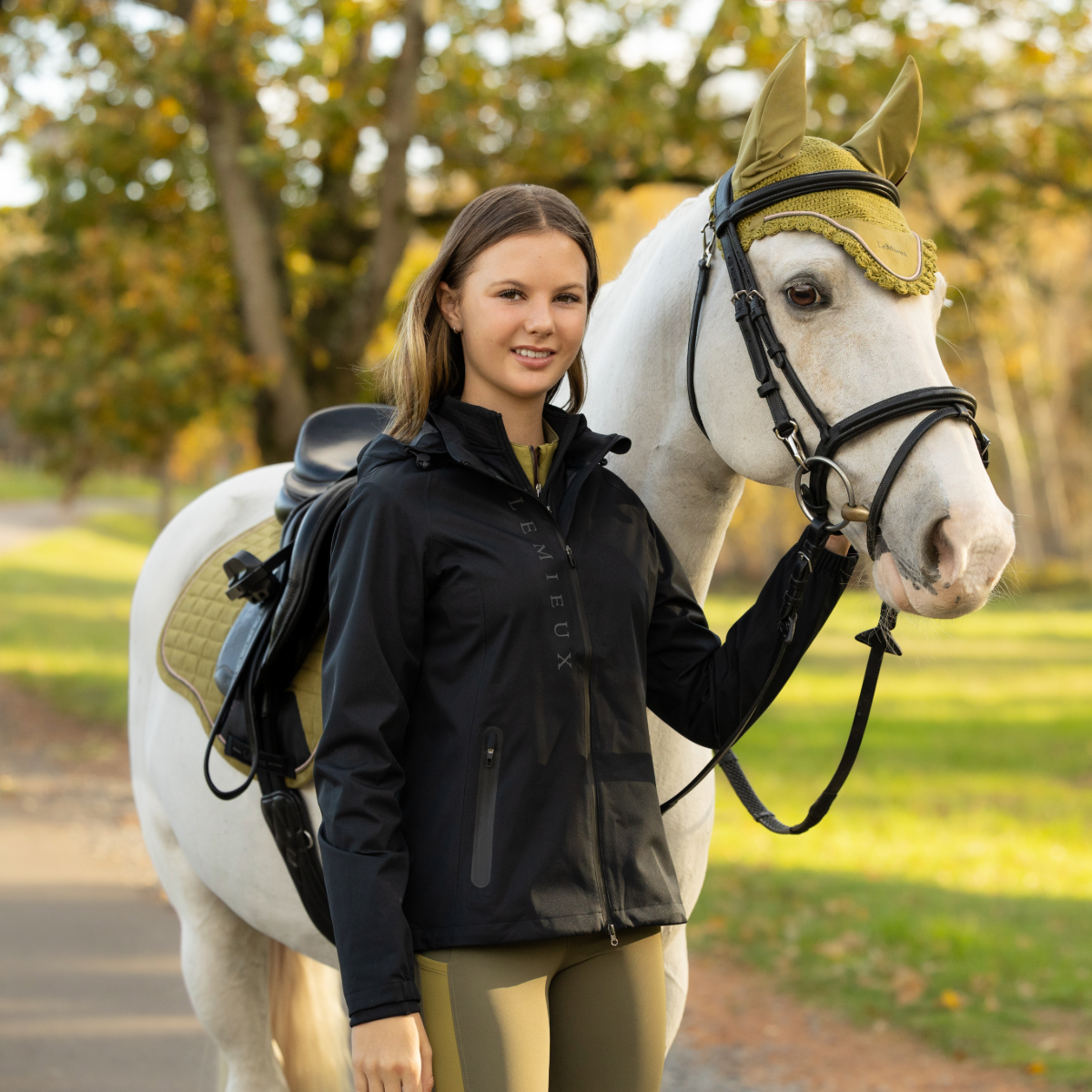 LeMieux Young Rider Tessa Waterproof Jacket - Black - Model Front View