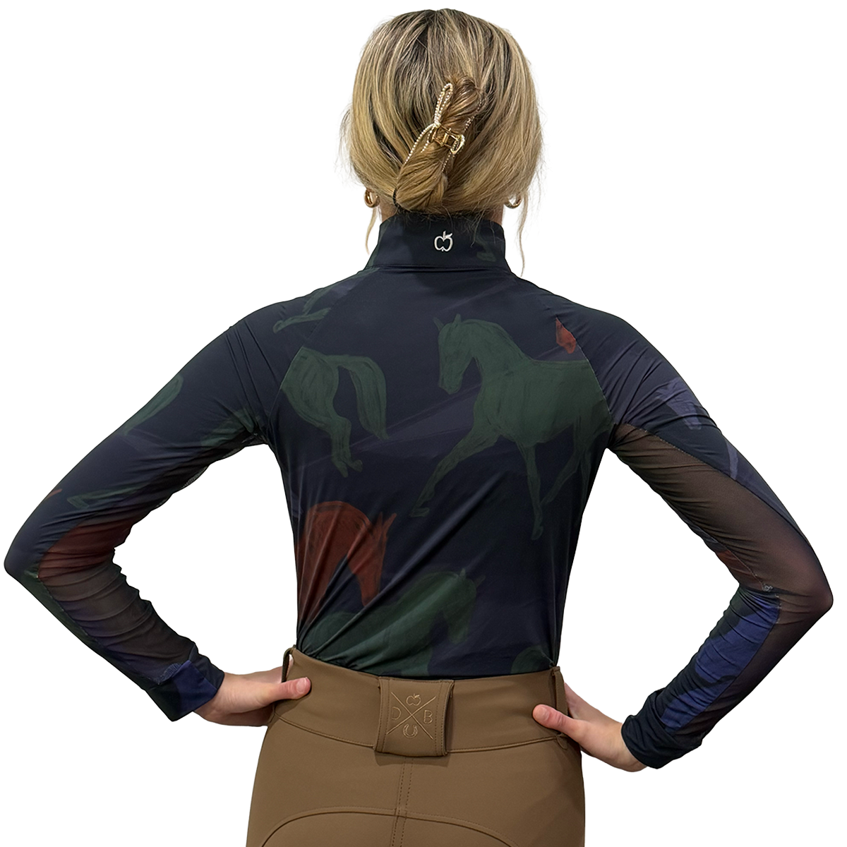 Dapplebay Kid's Abstract Horses 1/4 Zip Long Sleeve Riding Top-purple dusk-back view
