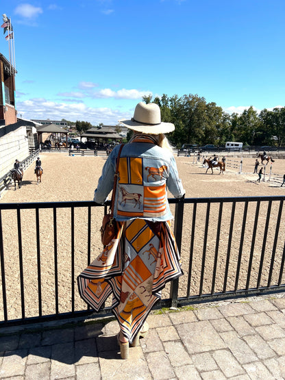 Stacy Bradley Design - Silk Dress - Light Blue & Orange Horse