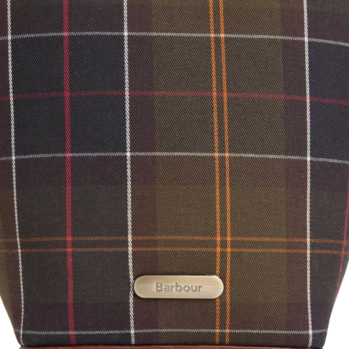 Barbour Cedar Mini Tartan Bucket Bag, Classic Tartan, logo view