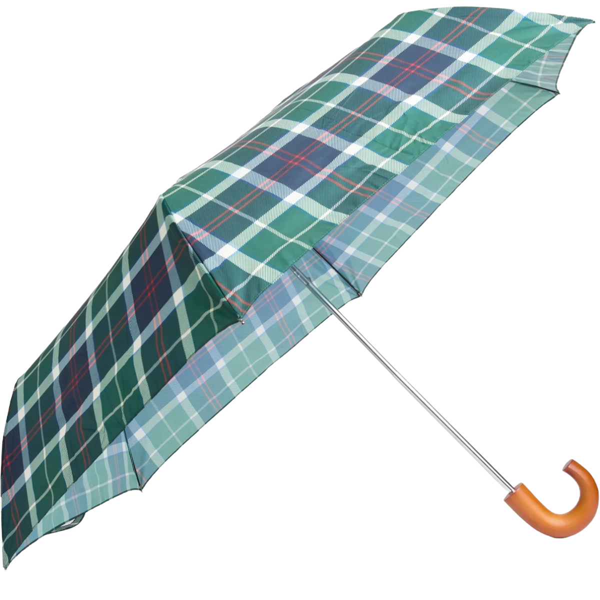 Barbour Tartan Mini Umbrella, evergreen, open view