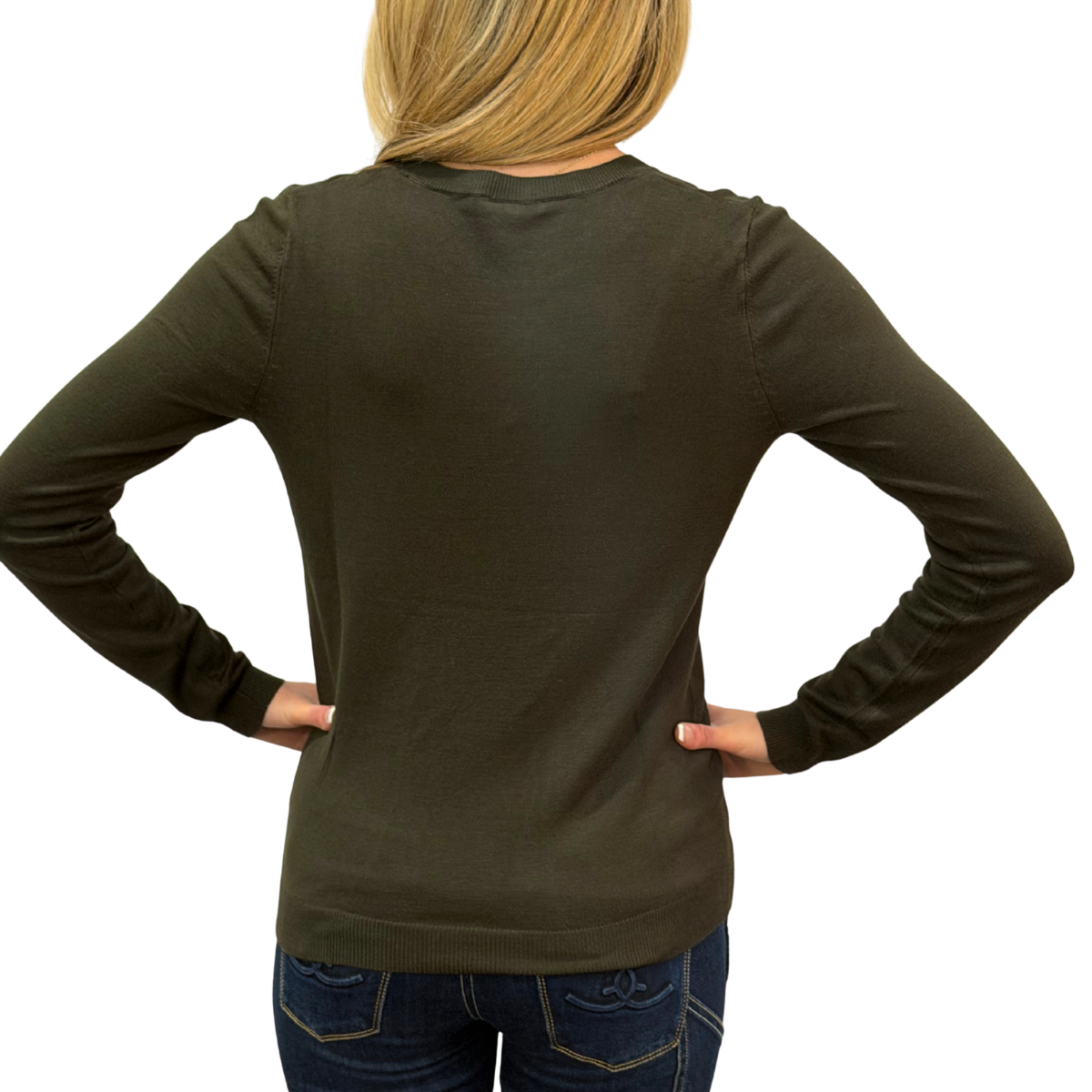 TKEQ Women's Essential Contrast Crewneck Sweater