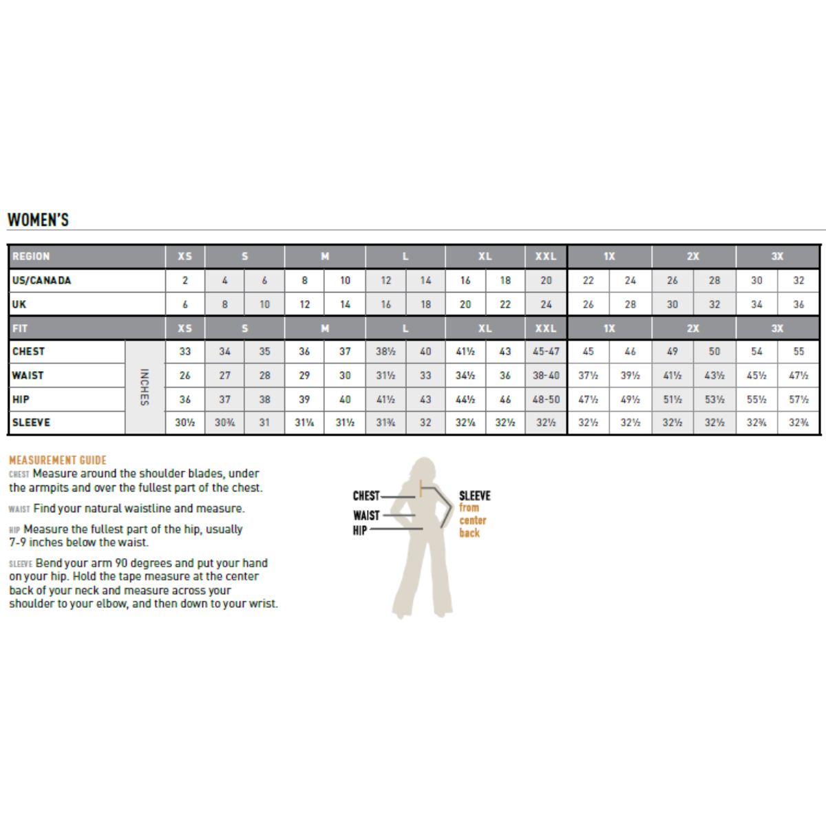 Ariat Women's Lunaveil 1/2 Zip Baselayer - Size Chart