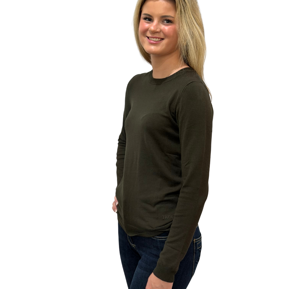 TKEQ Women's Essential Contrast Crewneck Sweater