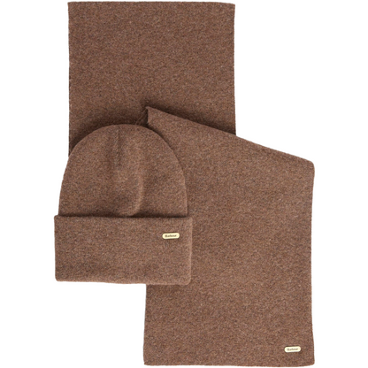 Barbour Winona Beanie & Scarf Gift Set, Mocha, front view