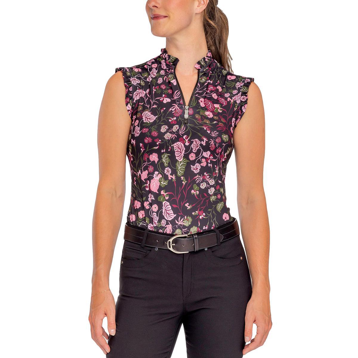 Kastel Black Modern Begonia Ruffle Tank 1/4 Zip Sun Shirt