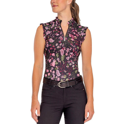 Kastel Black Modern Begonia Ruffle Tank 1/4 Zip Sun Shirt