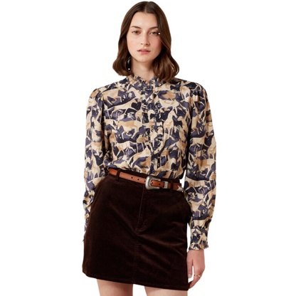 Ariat Women's Cricklade Blouse model view in Navy Coinside print
