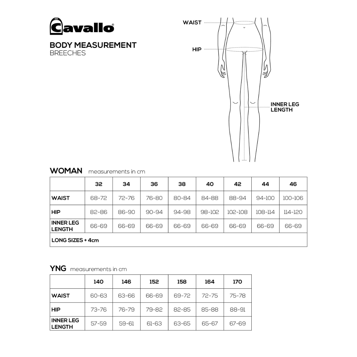 Cavallo Women's Cavalcay Grip Mobile Breeches-Size Chart