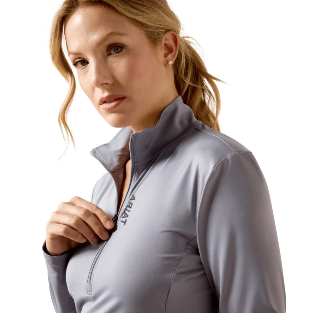 Ariat Women's Lunaveil 1/2 Zip Baselayer - Quick Silver - close up view