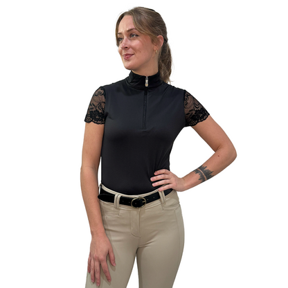Kastel Galloon Lace Black 1/4 Zip Shirt