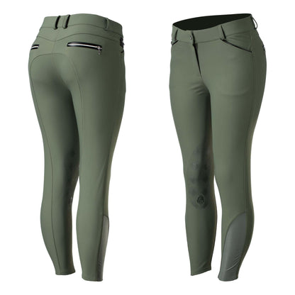 Equinavia Women's Elisabet Knee Patch Breeches - green - front and rear view