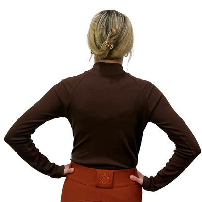 Dapplebay Women's Heirloom Mock Neck-dark bay-back view