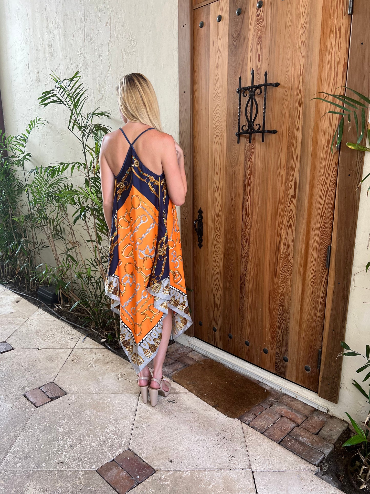 Stacy Bradley Design - Silk Dress - Orange and Blue Bit