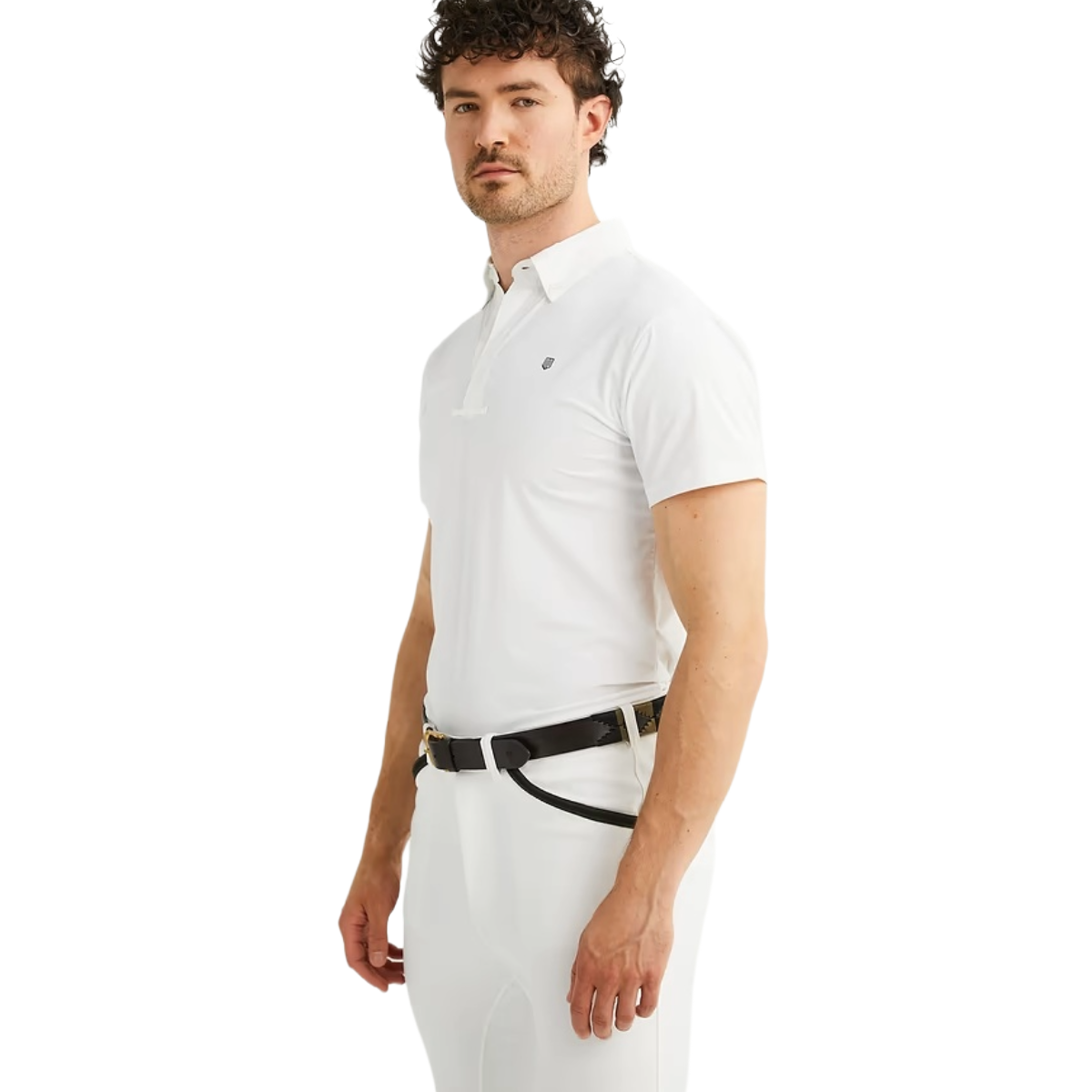 Maya Delorez Men's Competition Shirt-White-Model Front Side View