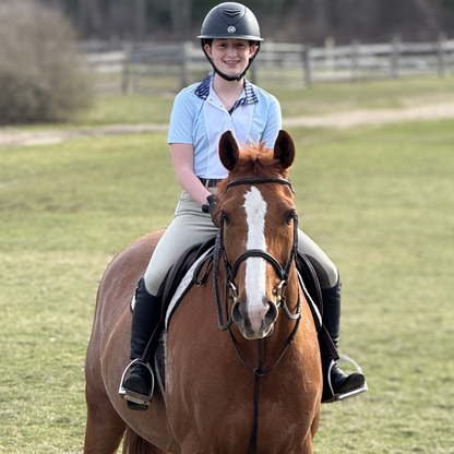 Essex Classics  Ladies "Luna II" Light Blue Short Sleeve Performance Show Shirt with Stirrups Trim