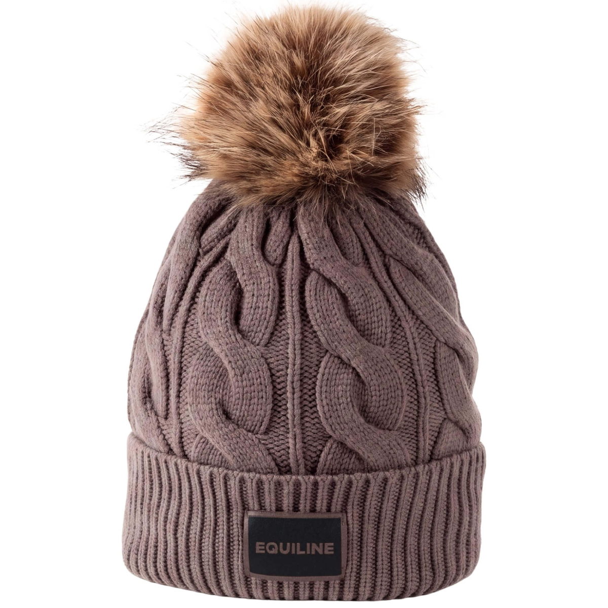 Equiline Unisex EQGAT Hat with Pom Pom, Greige, front view