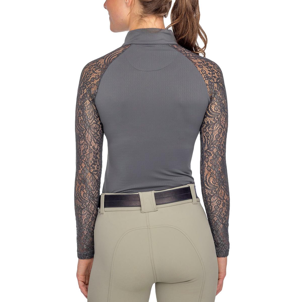 Kastel Slate Floral Lace Raglan Long Sleeve 1/4 Zip Shirt