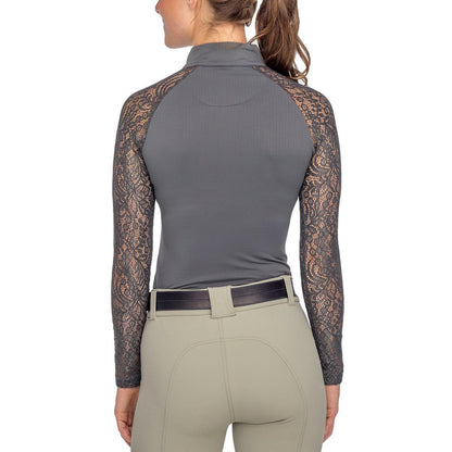 Kastel Slate Floral Lace Raglan Long Sleeve 1/4 Zip Shirt