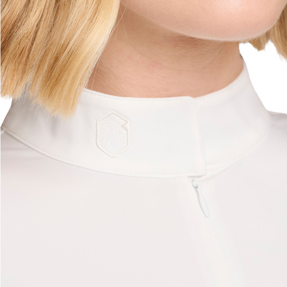 Samshield Women's Anouchka Long Sleeve Show Shirt, white, collar view