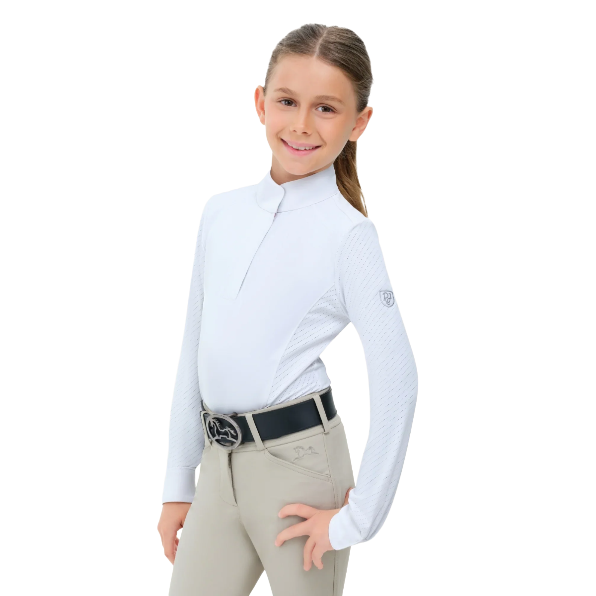 Girl's Tori Jr. 2.0 Long Sleeve Show Shirt - Retro Pups - White Collar Detail
