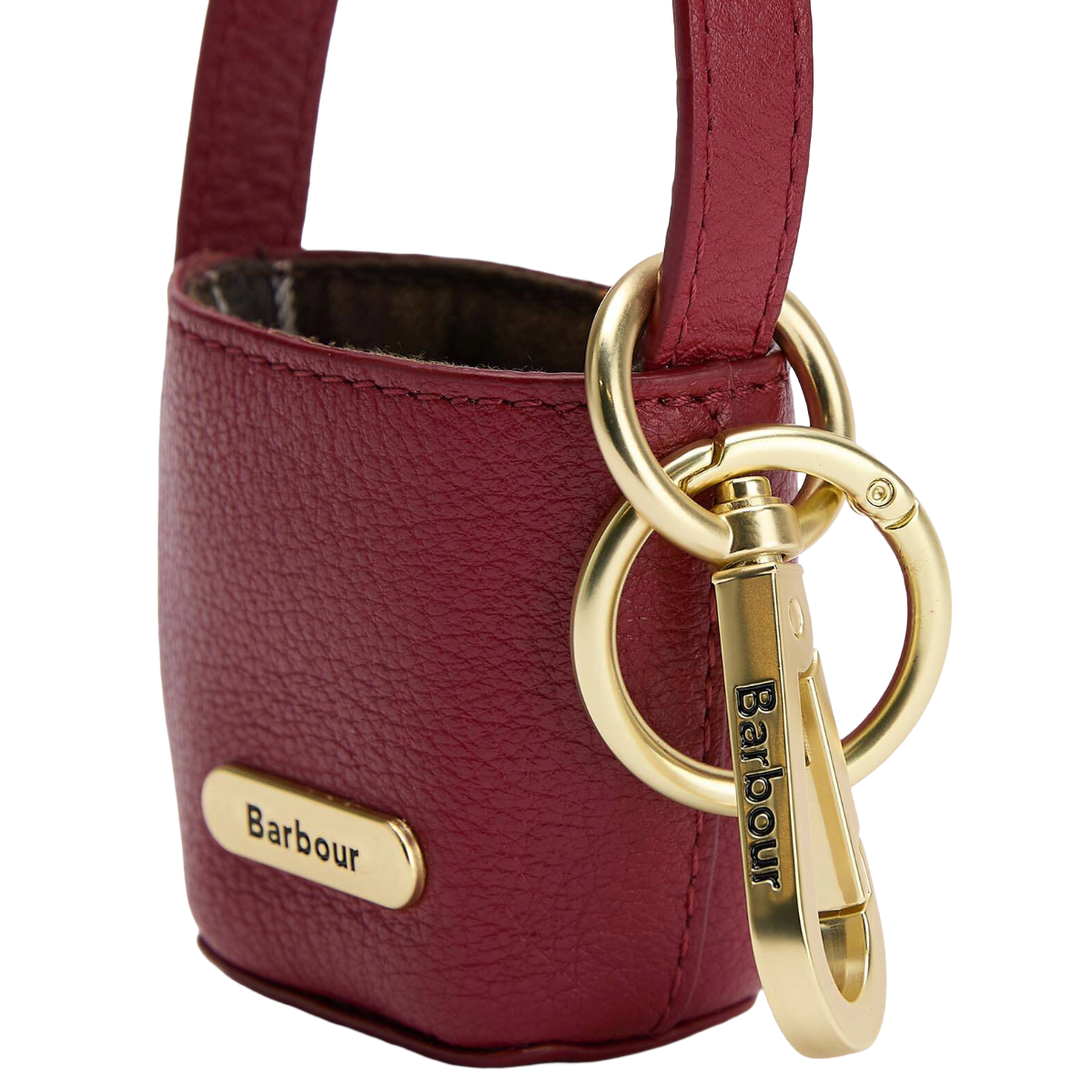 Barbour Leather Cedar Bag Charm, red, chain side view