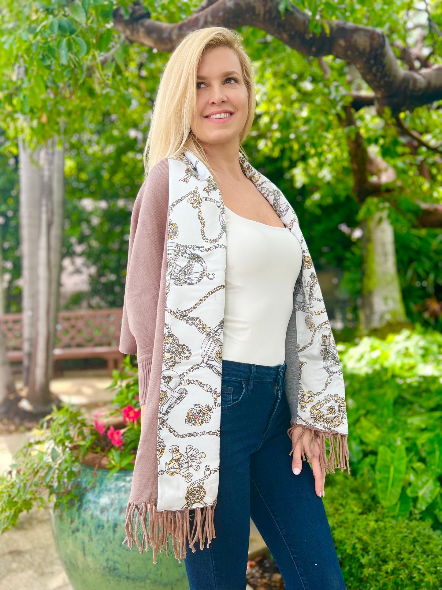 Stacy Bradley Design - Cozy Sweater Wrap - White Stirrup