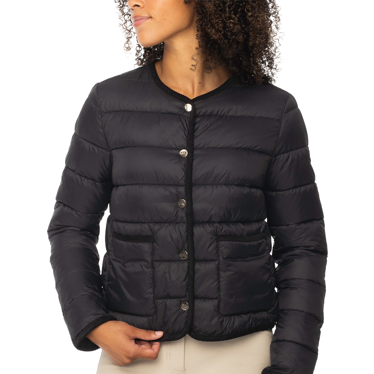 Kastel Women's Quilted Button-Up Jacket-Black-Front View