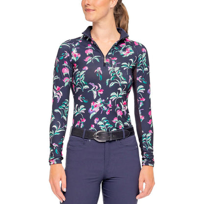 Kastel Long Sleeve Navy Garden Blooms 1/4 Zip Sun Shirt