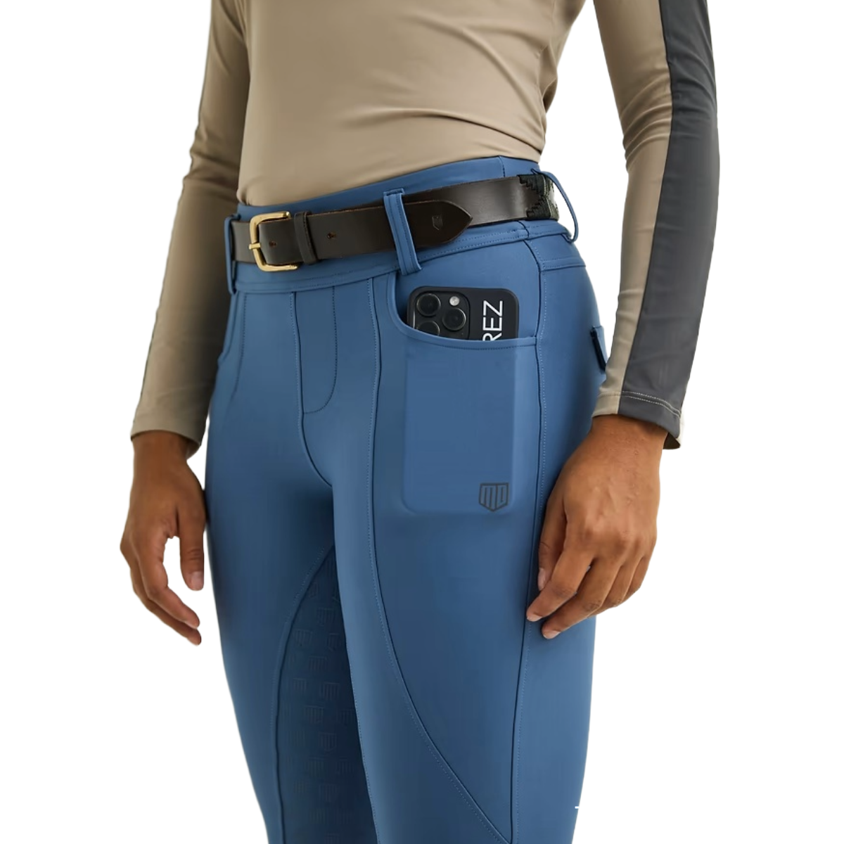 Maya Delorez Women's Half Seat Compression Breeches-Dusty Blue-Front Pocket View
