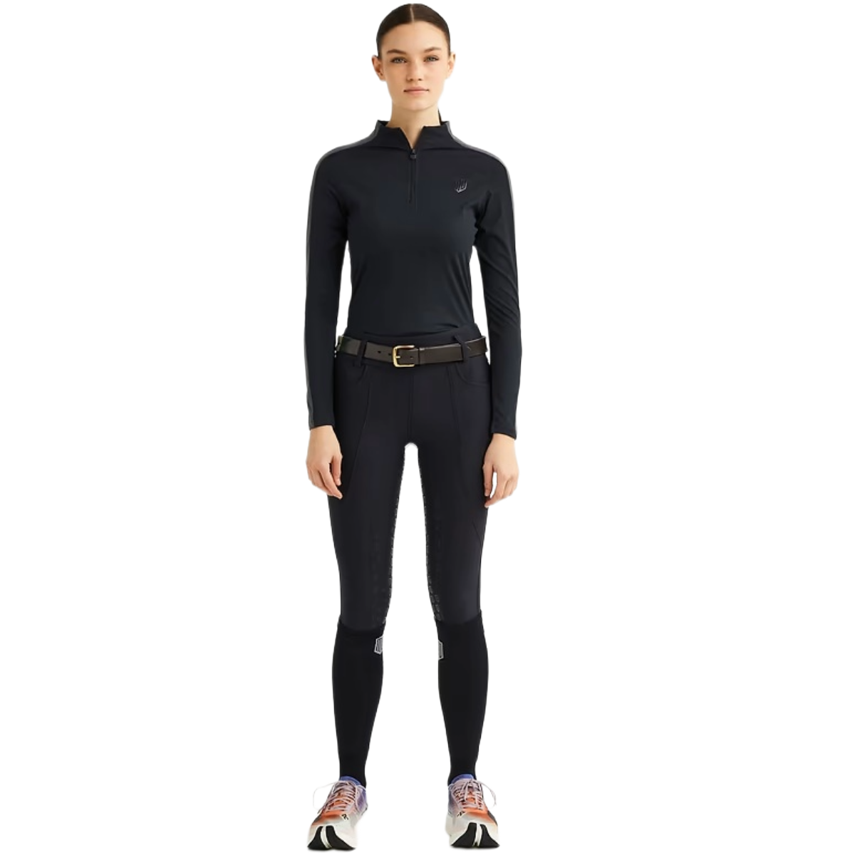 Maya Delorez Women's Long Sleeve Zipper-Black/Gray-Front View