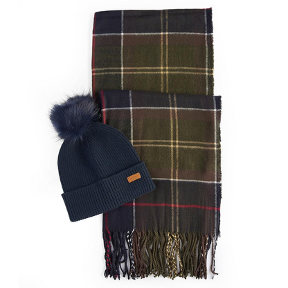 Barbour Dover Beanie & Hailes Scarf Gift Set, Classic Tartan, Hat and scarf view
