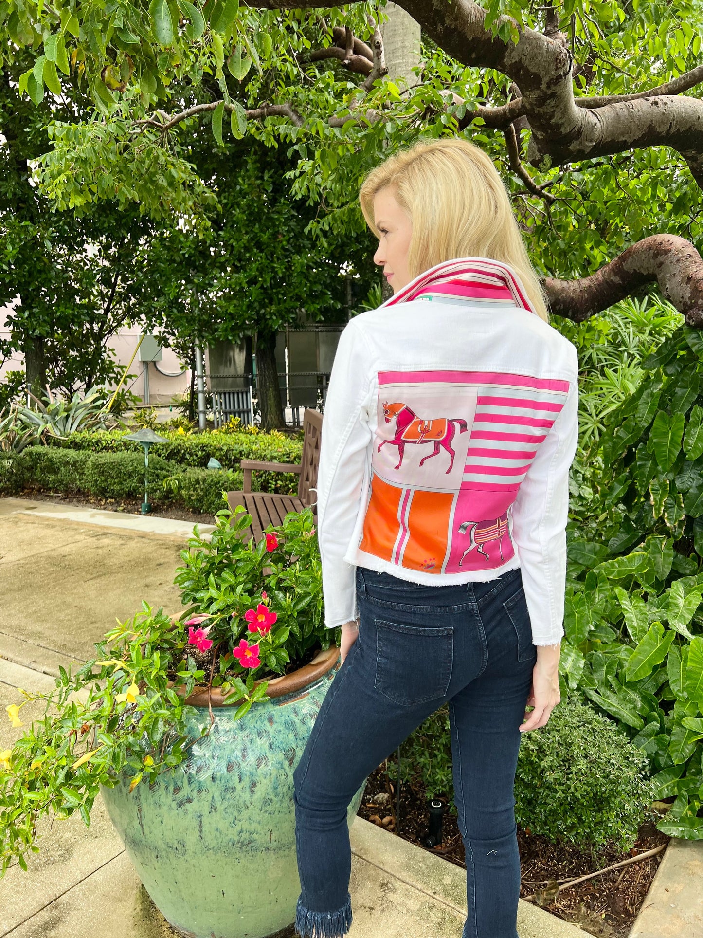 Stacy Bradley Design, The White Denim Jacket - Pink Horse