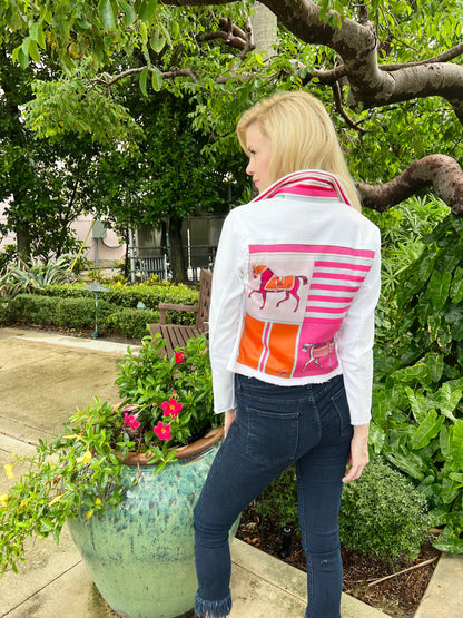 Stacy Bradley Design, The White Denim Jacket - Pink Horse