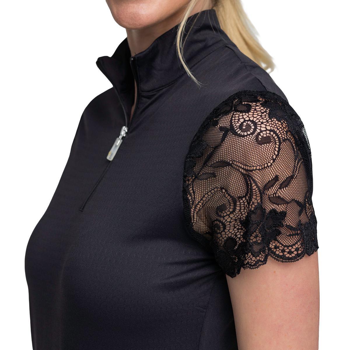 Kastel Galloon Lace Black 1/4 Zip Shirt
