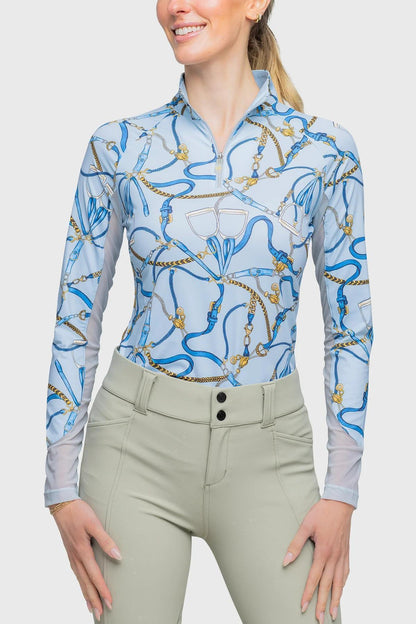 Kastel Long Sleeve Belts Print 1/4 Zip Shirt - SALE