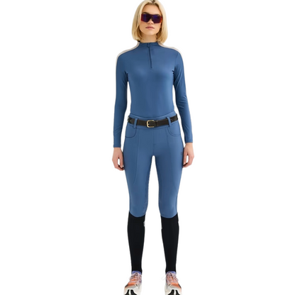 Maya Delorez Women's Long Sleeve Zipper-Blue/Beige-Front View