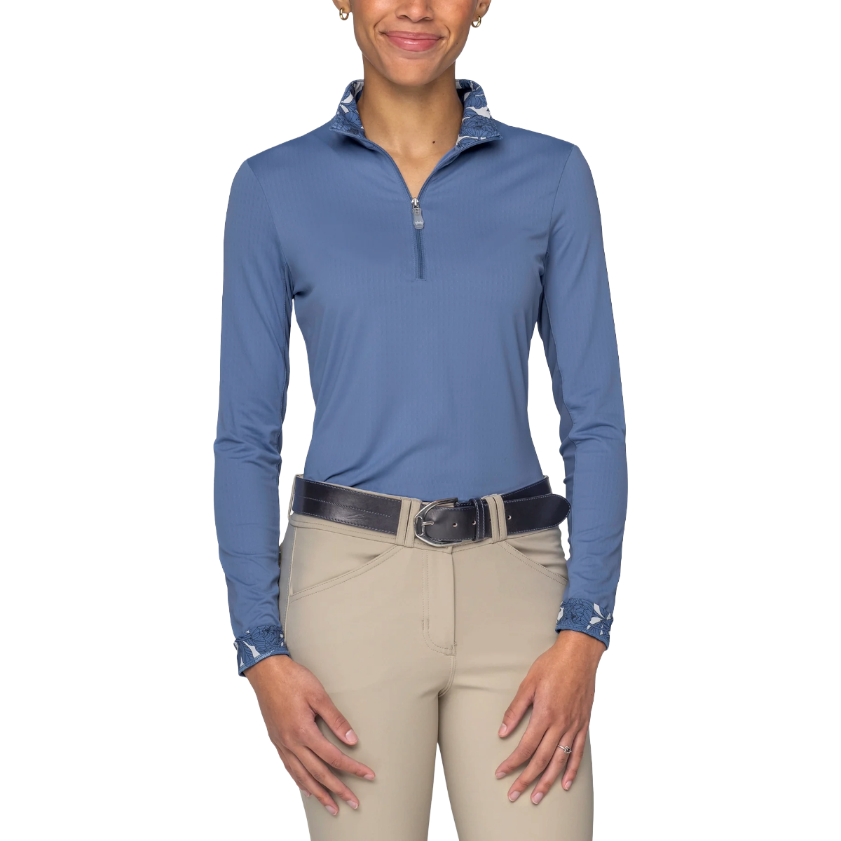 Kastel Pacific Blue Solid Long Sleeve 1/4 Zip with Inner Print