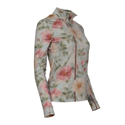 Dapplebay Women's Vintage Floral 1/4 Zip Long Sleeve Riding Top