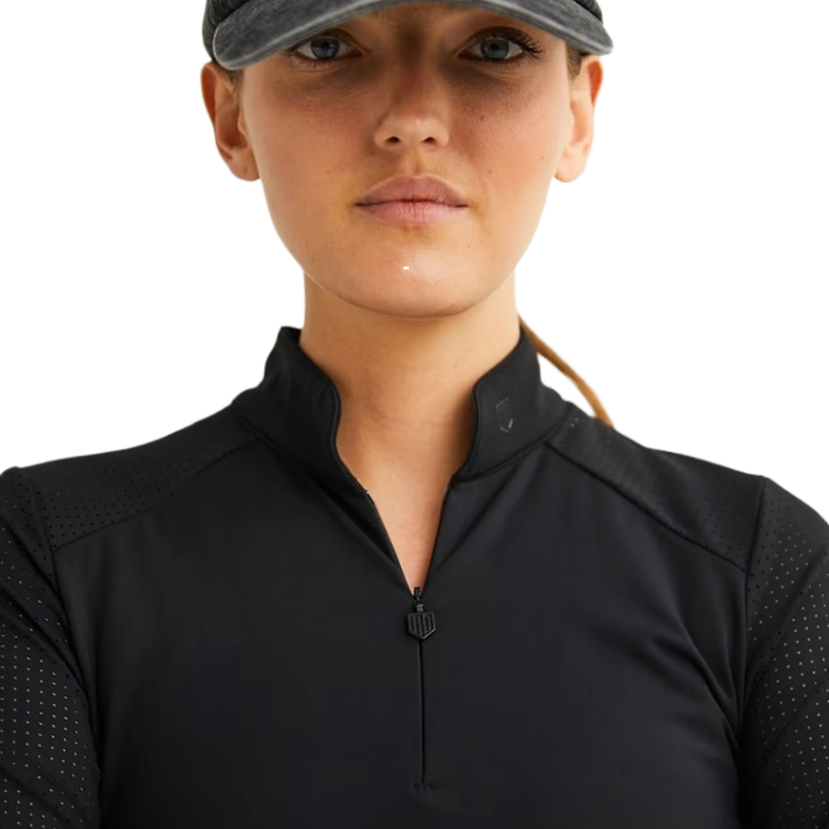 Maya Delorez Women's Air Mesh Halfzip-Black-Collar Front View