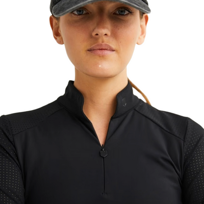 Maya Delorez Women's Air Mesh Halfzip-Black-Collar Front View