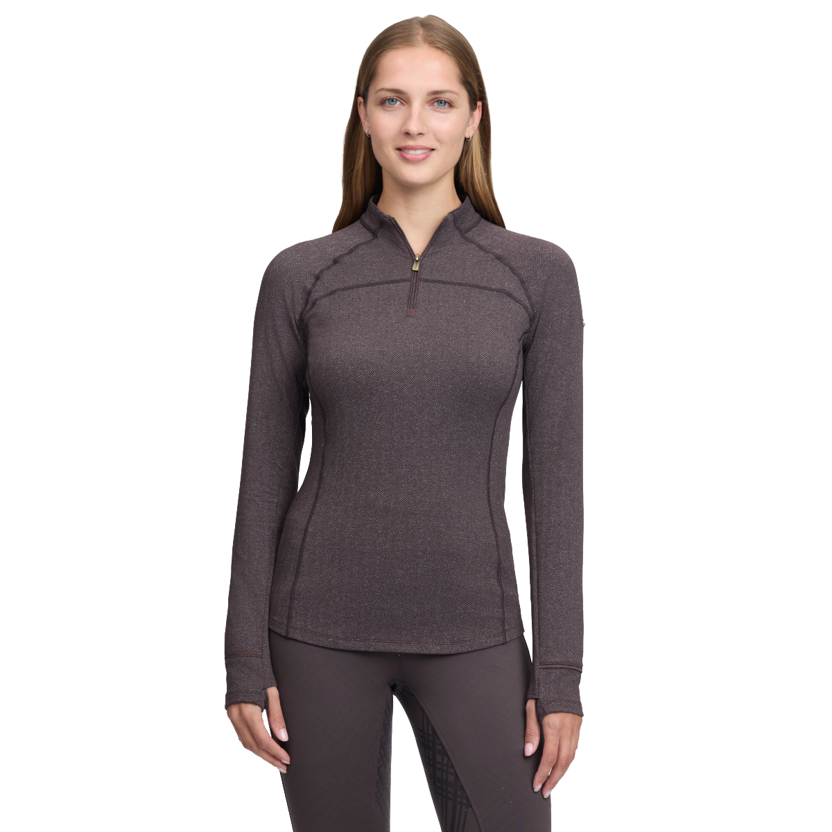 LeMieux Women's Heritage Herringbone Base Layer-Cocoa-model View