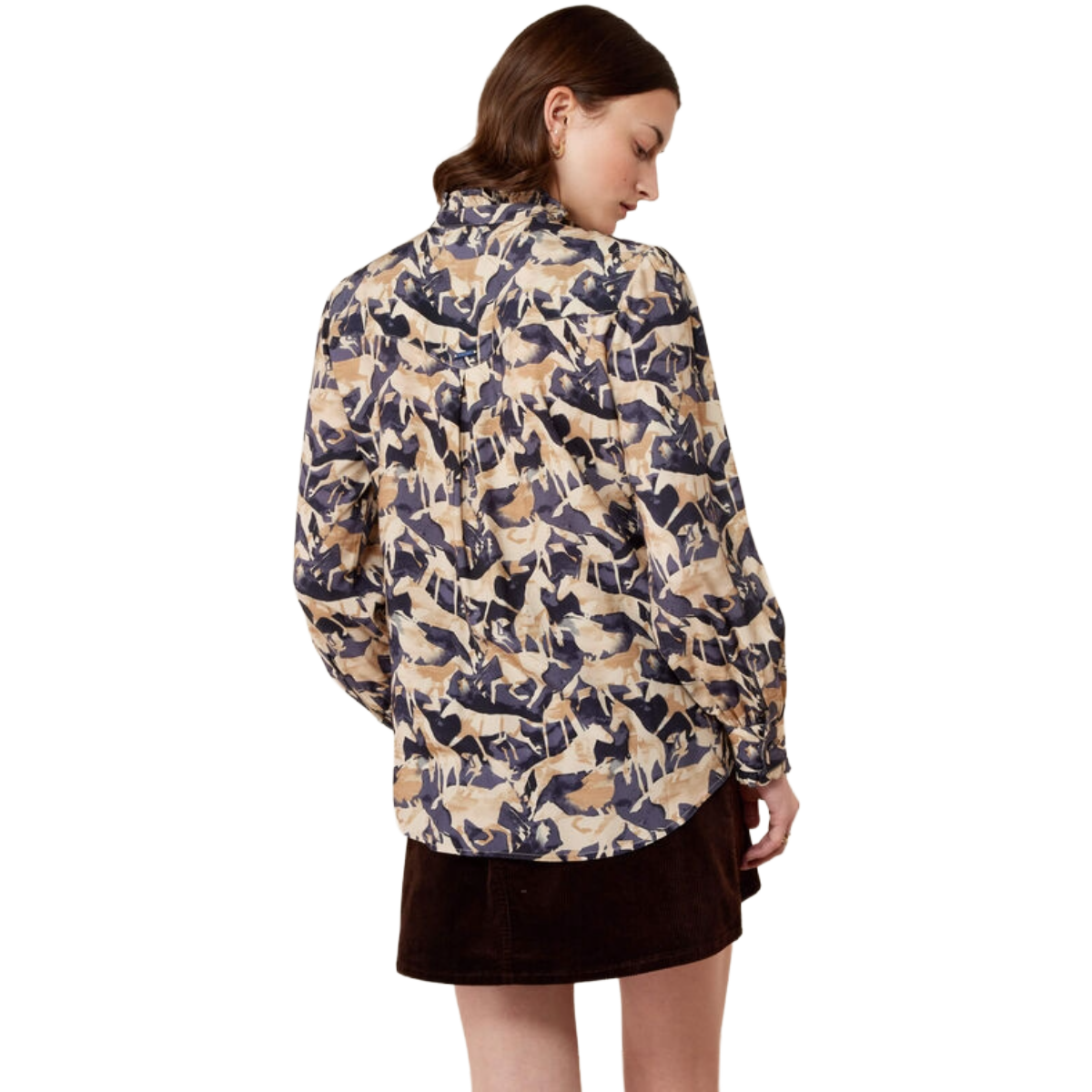 Ariat Women's Cricklade Blouse model view in Navy Coinside print