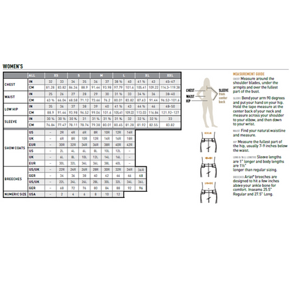 Ariat Women's Skadi Full Zip Jacket size chart