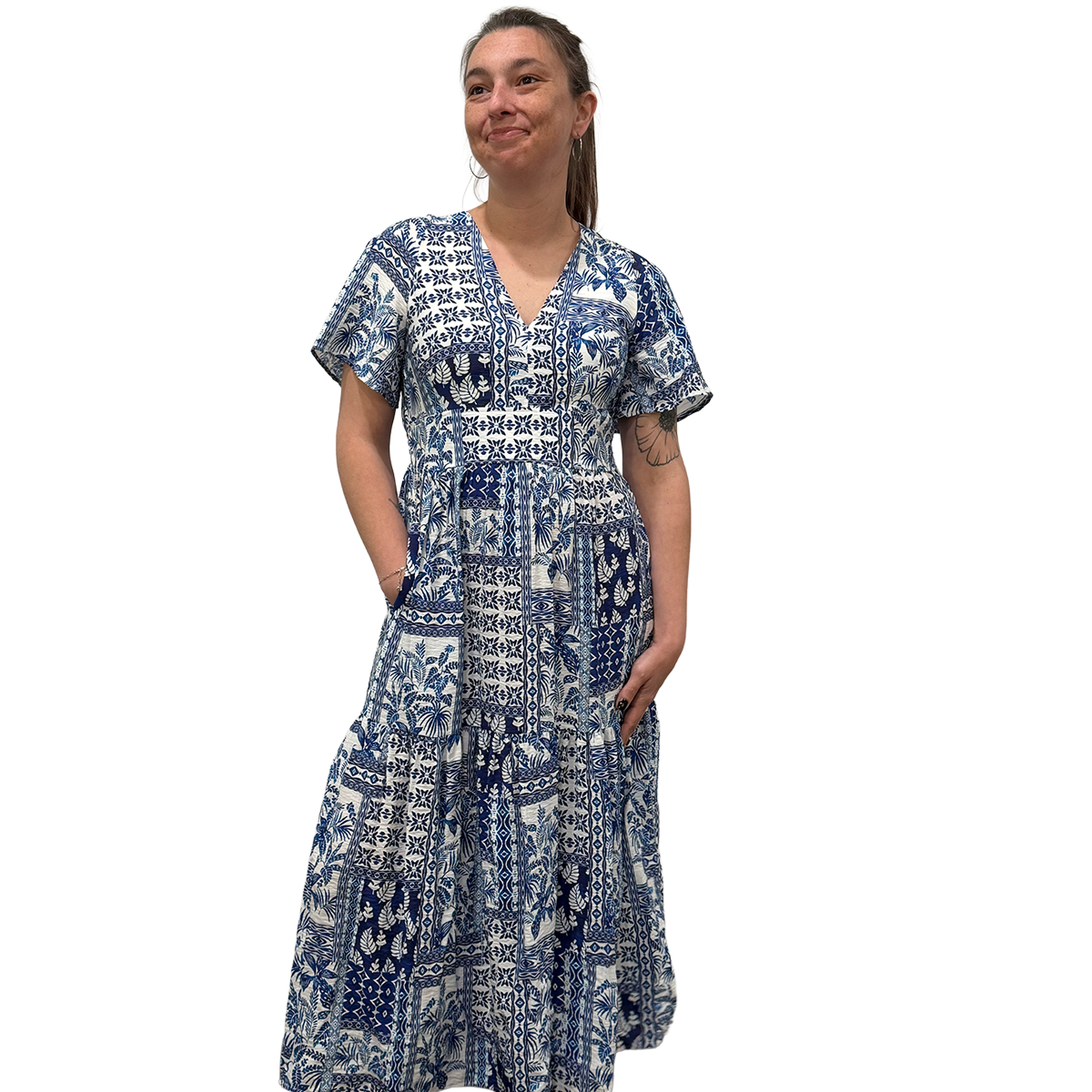 Welligogs Women's Daphne Blue Palm Dress