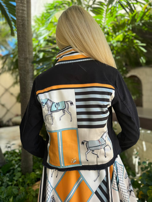Stacy Bradley Design, The Black Denim Jacket - Blue and Black Horse
