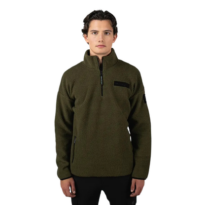 Maya Delorez Unisex Teddy Halfzip Sweater-Green-Front View