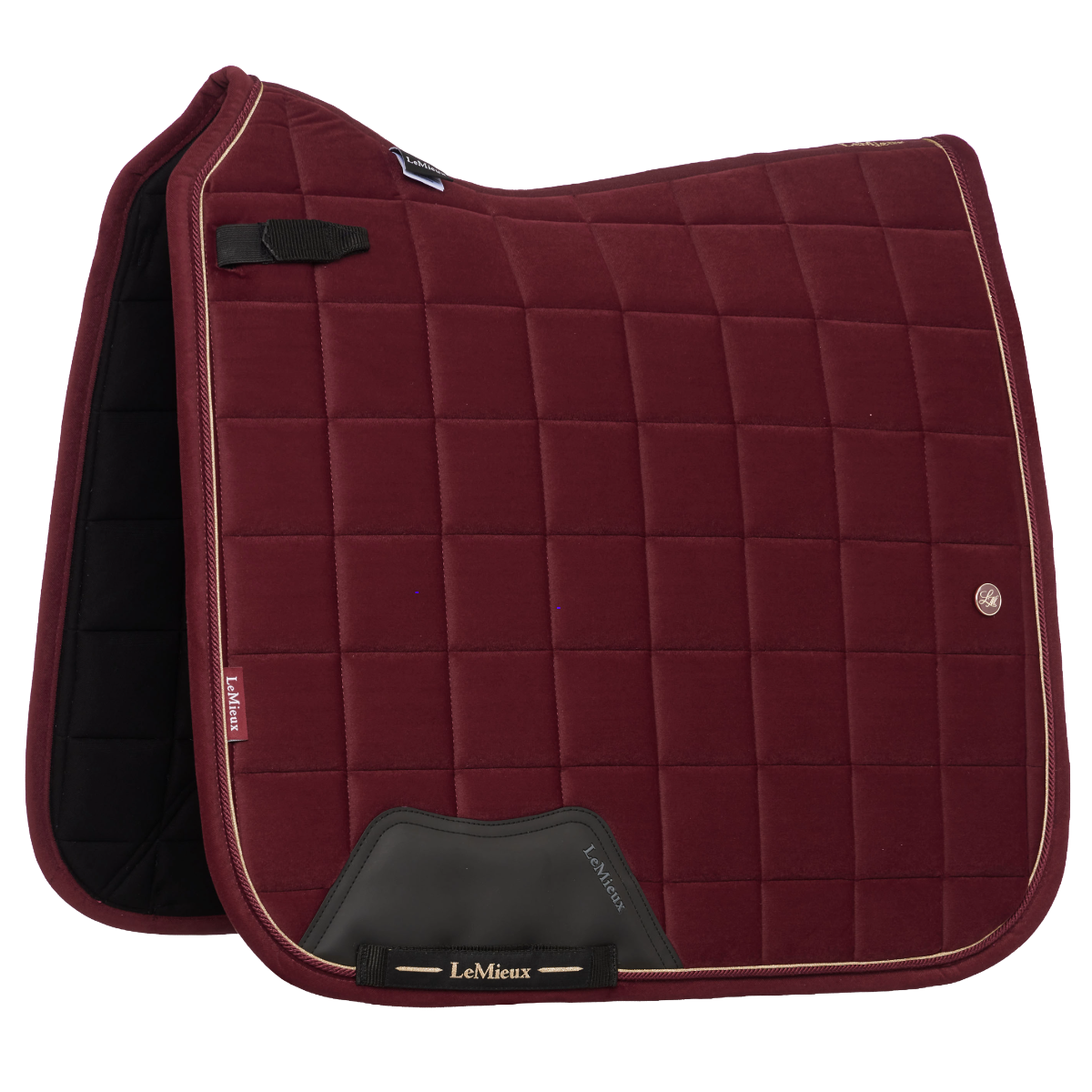 LeMieux Lustre Dressage Square Pad side view in Garnet