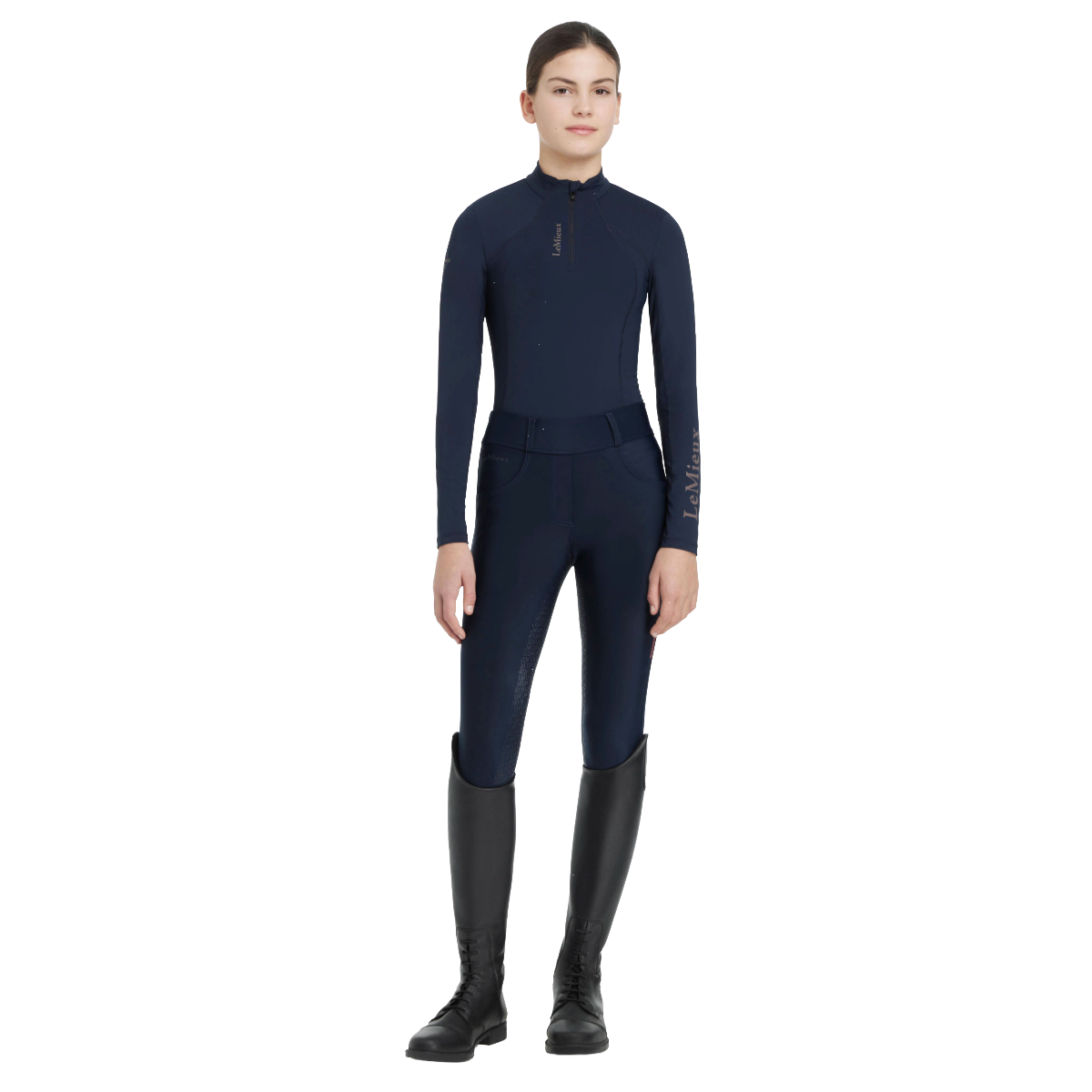 LeMieux Young Rider Classique Base Layer-navy-model-full body-front view